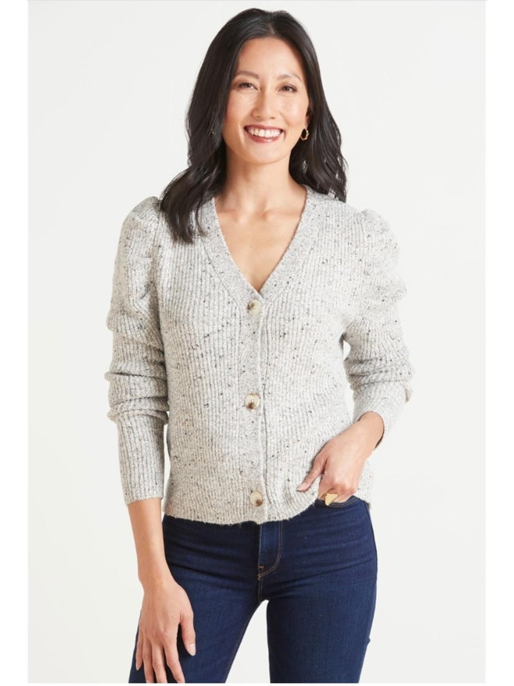 BB DAKOTA Peri Puff Marled Cardigan Sweater